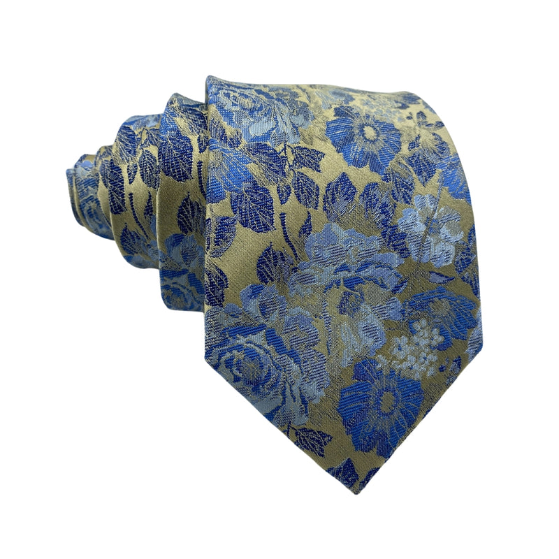 STVDIO JEFF BANKS Men's Floral Silk Tie Gold & Blue Pattern