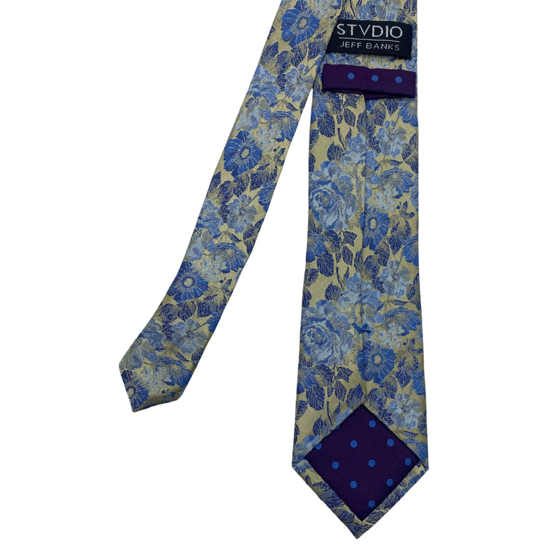 STVDIO JEFF BANKS Men's Floral Silk Tie Gold & Blue Pattern