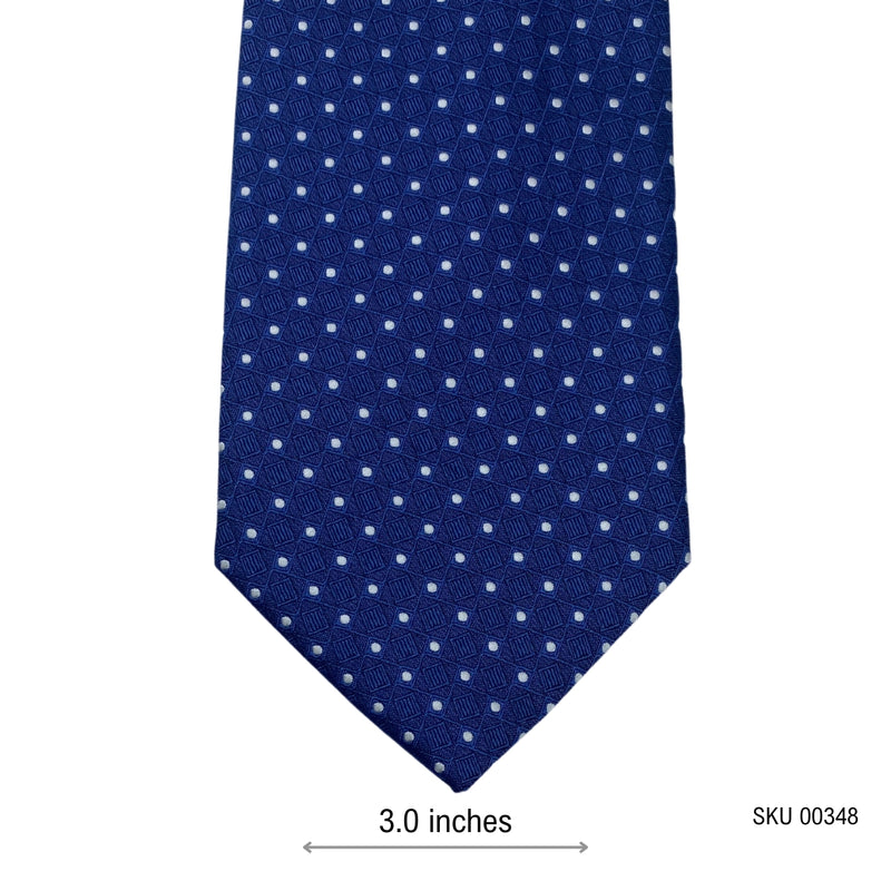 Men's Blue Silk Tie White Dot & Square Pattern