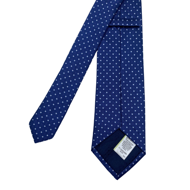 Men's Blue Silk Tie White Dot & Square Pattern
