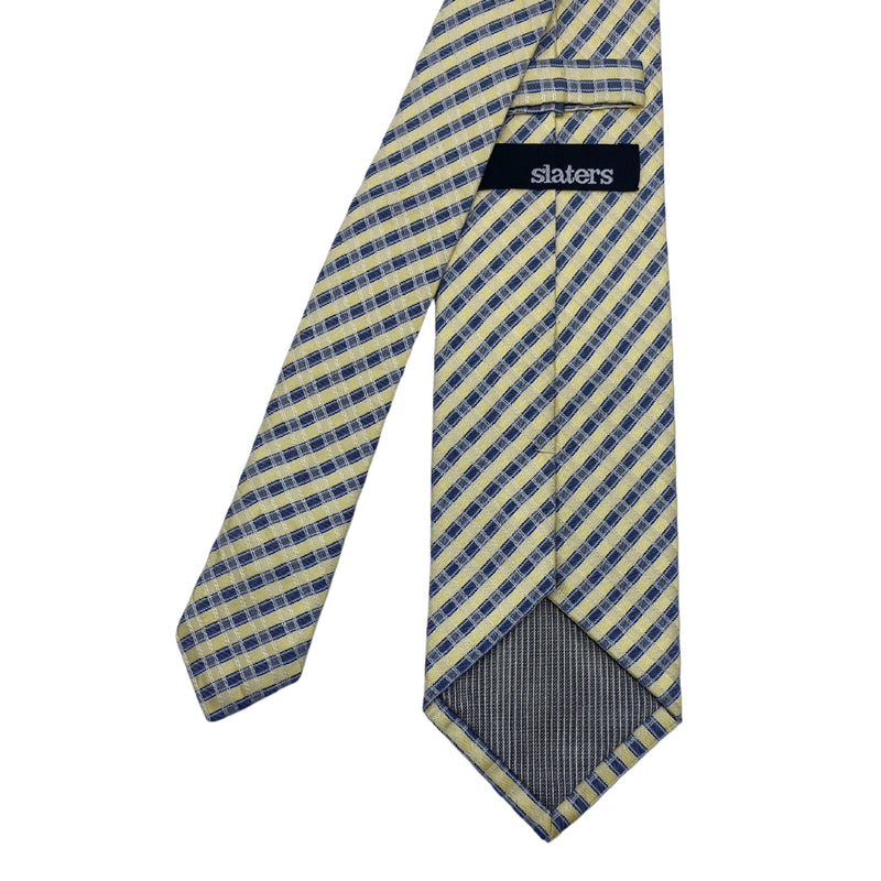 Slaters Men's Blue & Yellow Diagonal Grid Pattern Checkered Tie