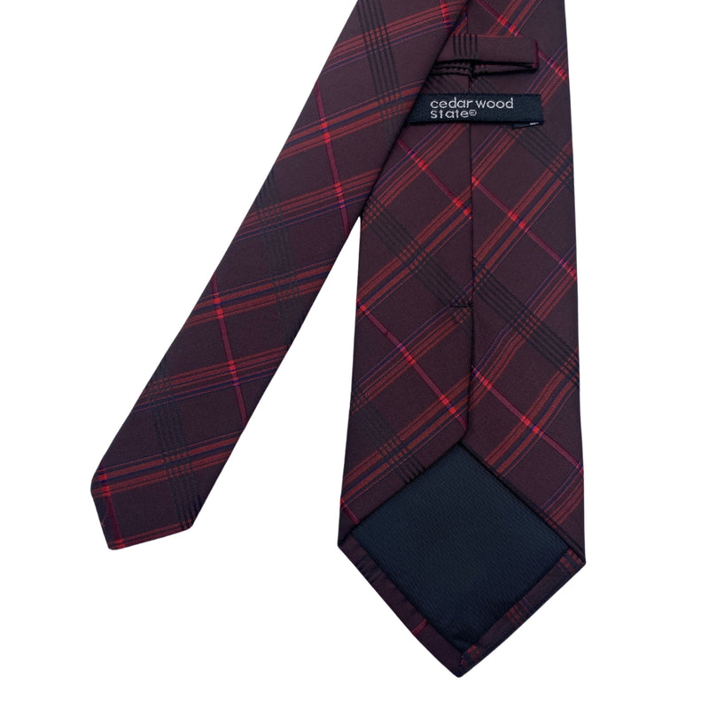 Cedarwood State Dark Red & Black Check Pattern Men's Plaid Tie