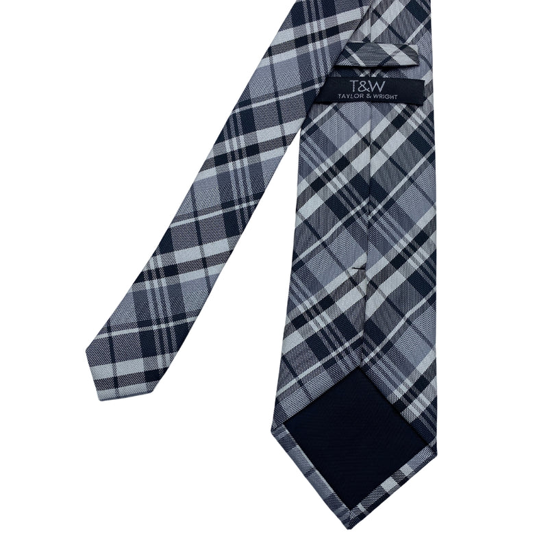 Taylor & Wright Men's Plaid Tie Navy & Light Blue Check Pattern