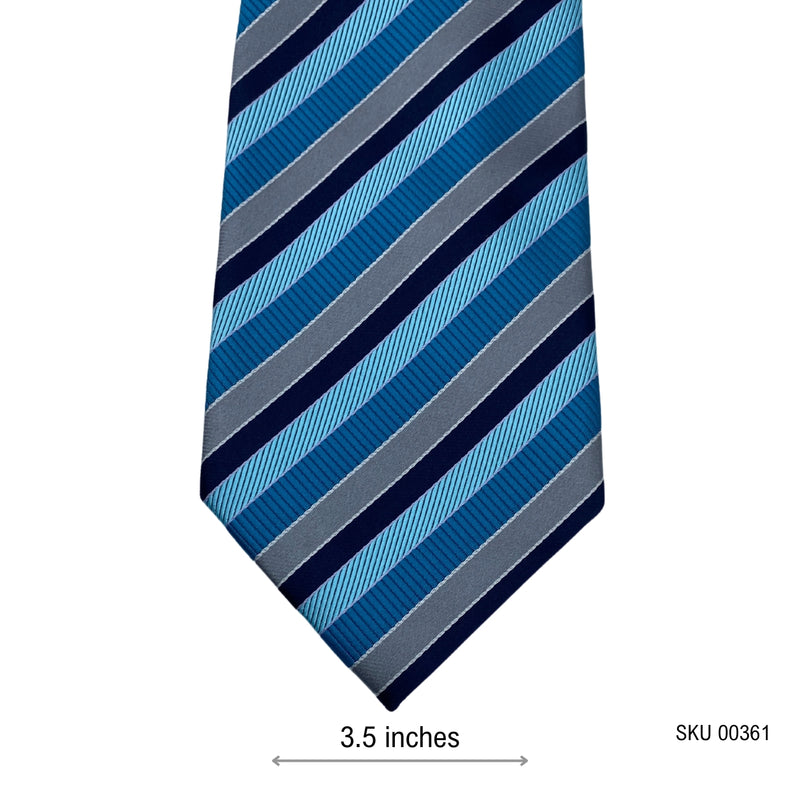 Blue & Gray Diagonal Pattern Striped Tie