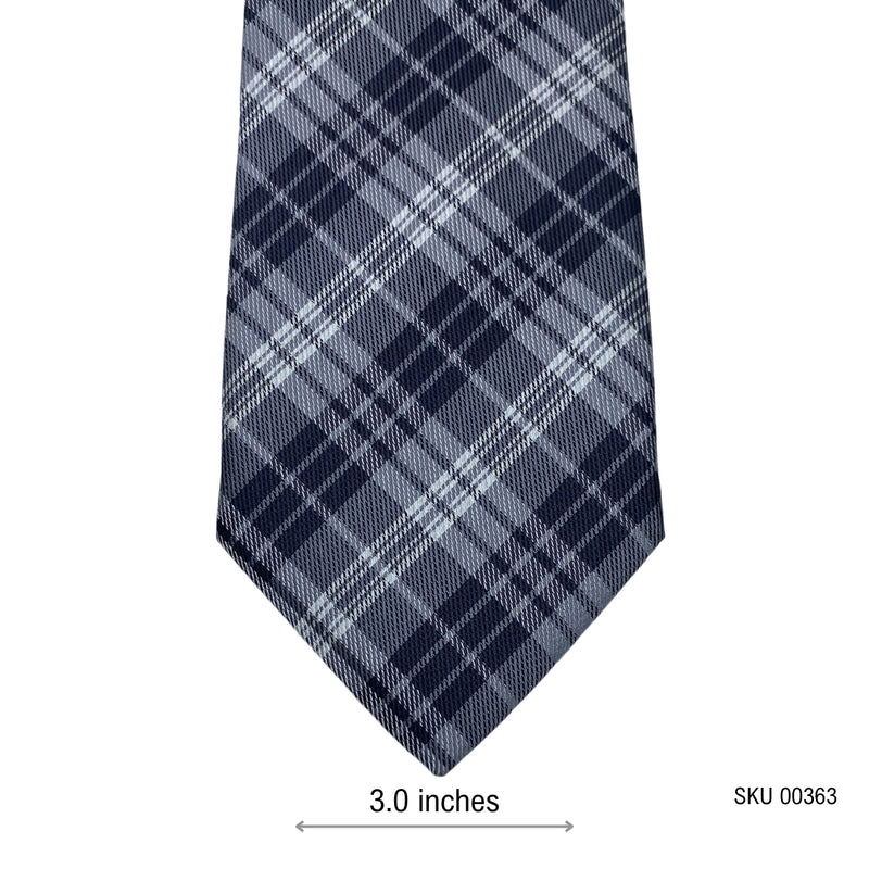 Men's Blue & Gray Classic Check Pattern Plaid Tie