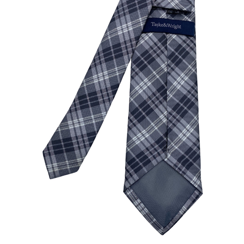 Men's Blue & Gray Classic Check Pattern Plaid Tie
