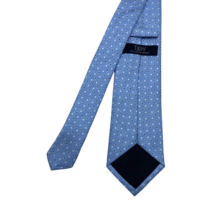 Men's Blue White Dot Pattern Geometric Tie
