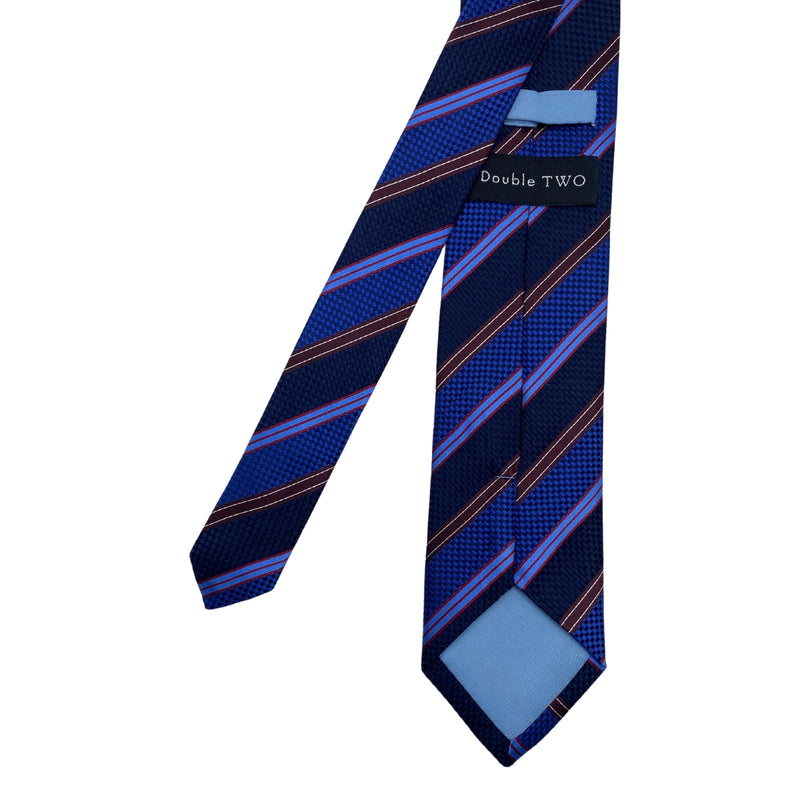 Diagonal Check Pattern Blue & Red Striped Tie