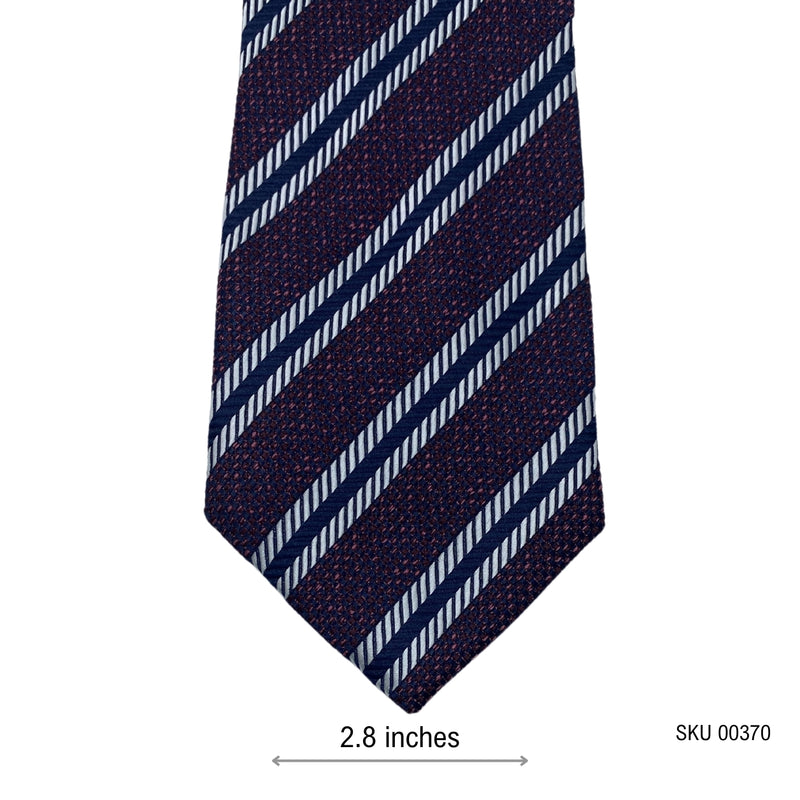 Men's Red Diagonal Blue & White Pattern Striped Tie