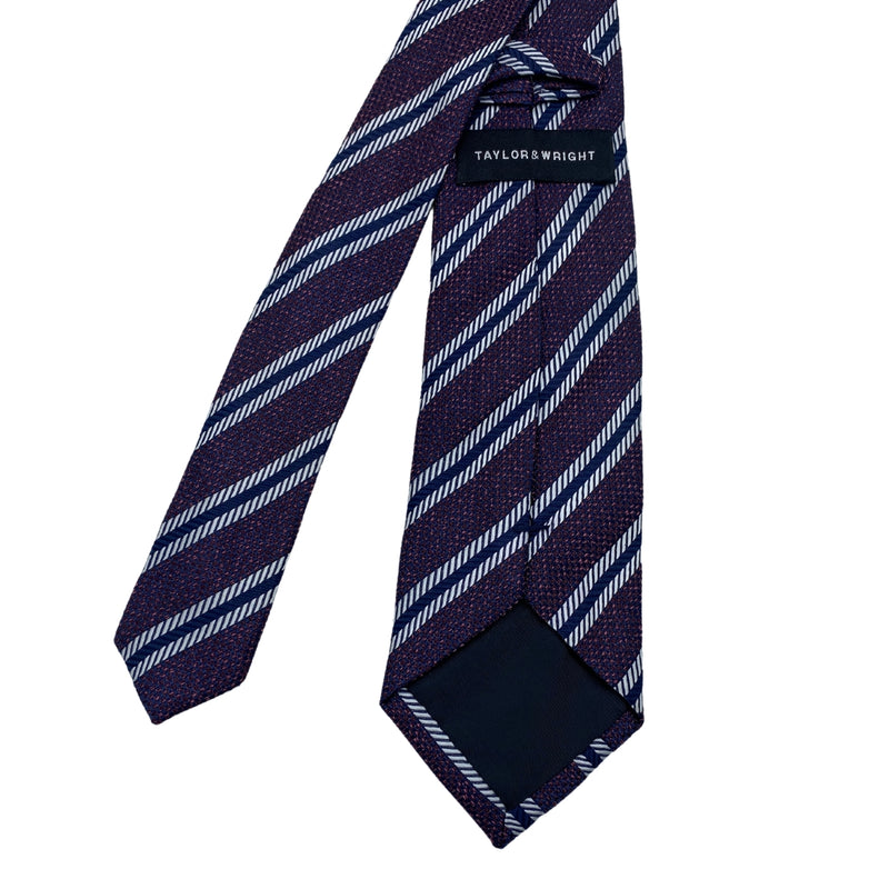 Men's Red Diagonal Blue & White Pattern Striped Tie