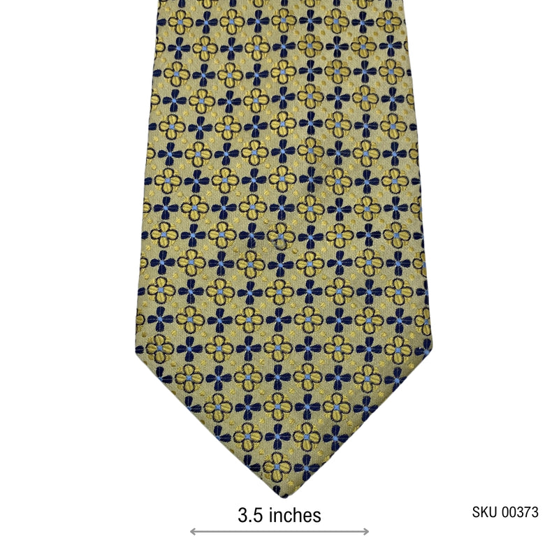 Men's Beige Yellow & Blue Grid Pattern Floral Tie