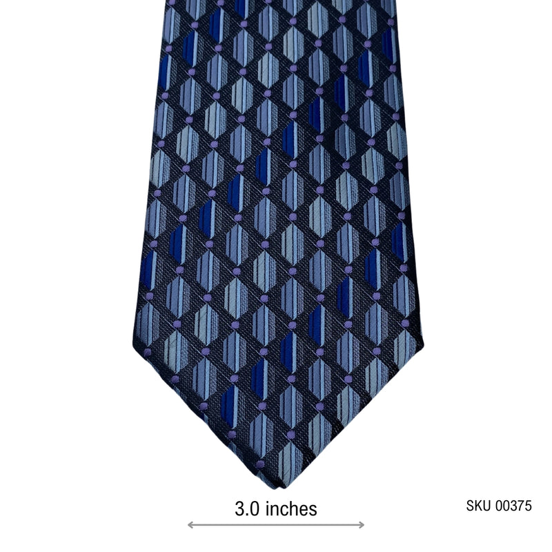Men's Blue Geometric Diagonal Stripe & Dot Pattern Tie