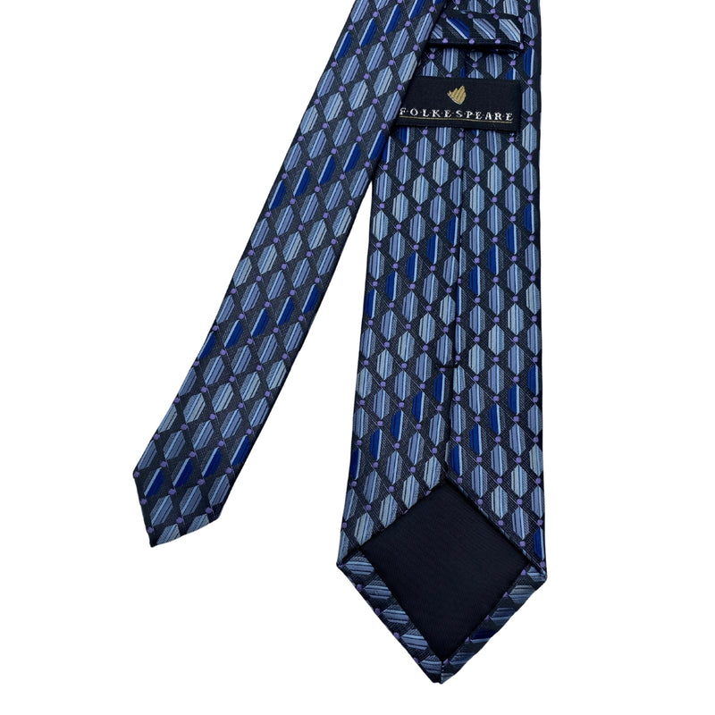 Men's Blue Geometric Diagonal Stripe & Dot Pattern Tie