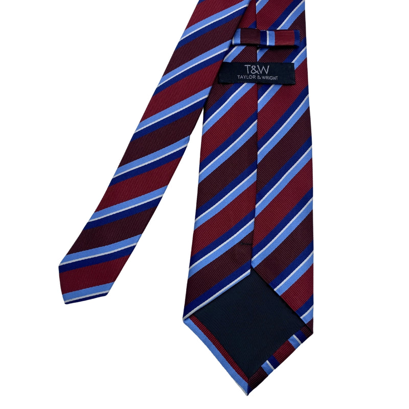 Men's Multicolor Diagonal Maroon & Blue Pattern Striped Tie