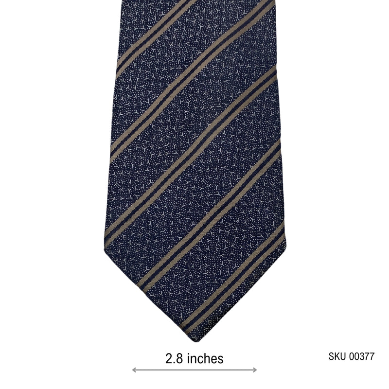 Men's Blue & Tan Textured Diagonal Pattern Striped Tie