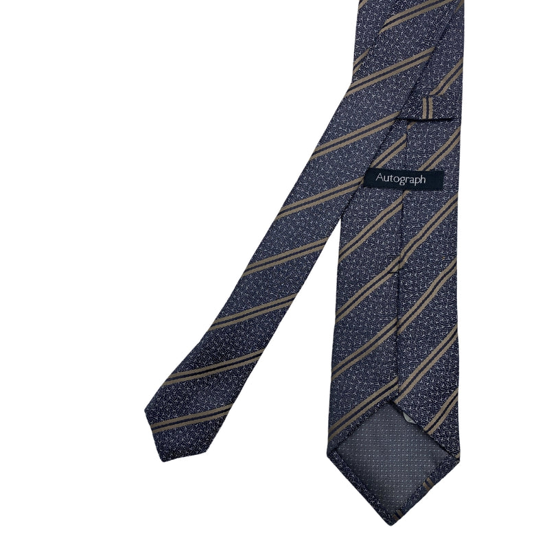 Men's Blue & Tan Textured Diagonal Pattern Striped Tie