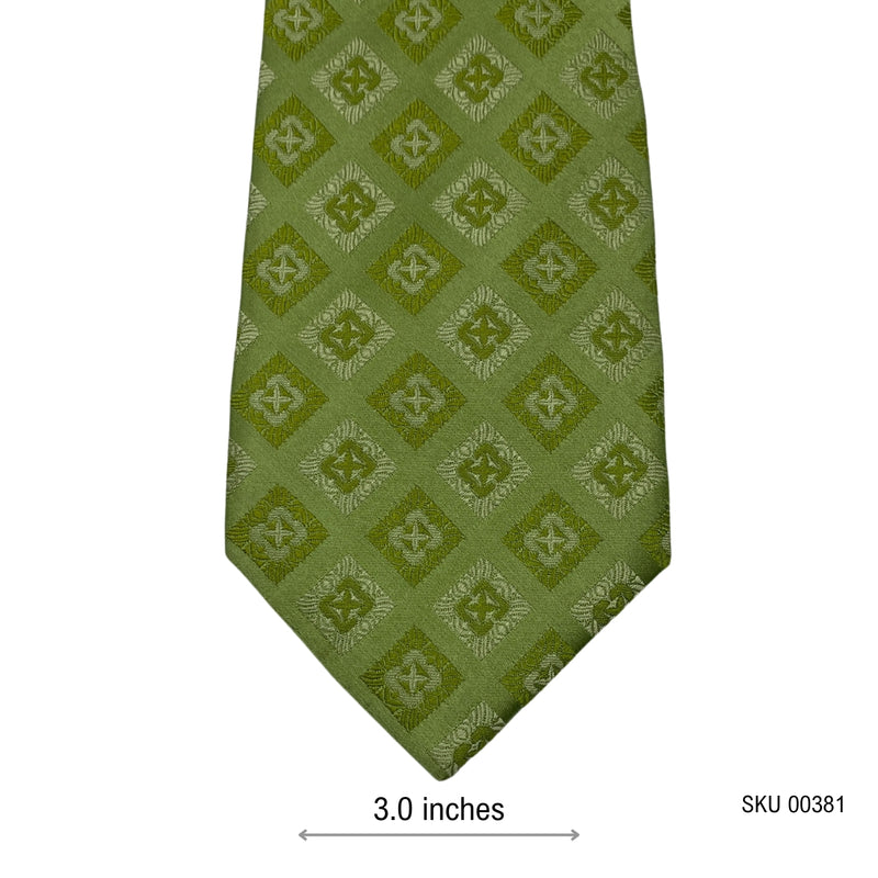 Men's Floral Geometric Pattern Green Diamond Tie