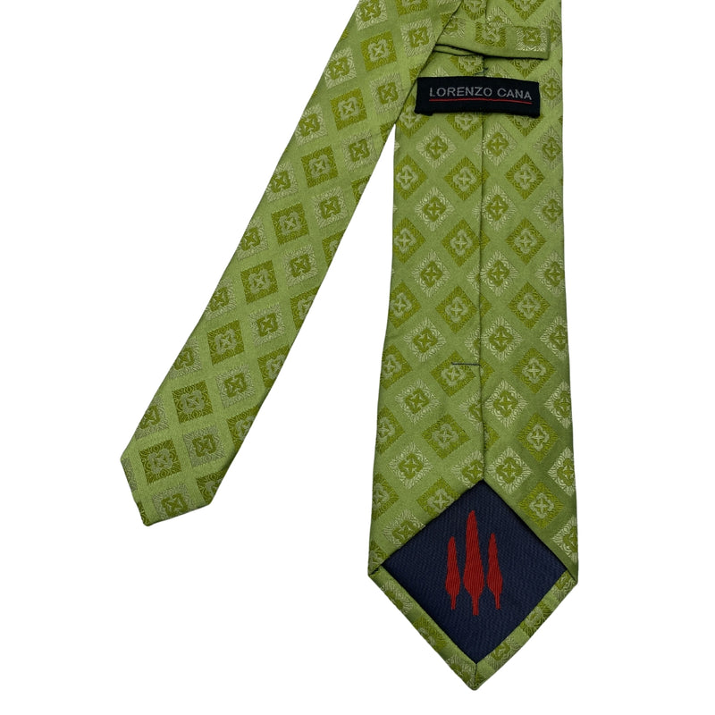 Men's Floral Geometric Pattern Green Diamond Tie