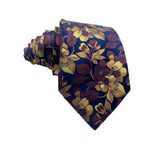 Men's Gold & Maroon Botanical Pattern Navy Floral Tie