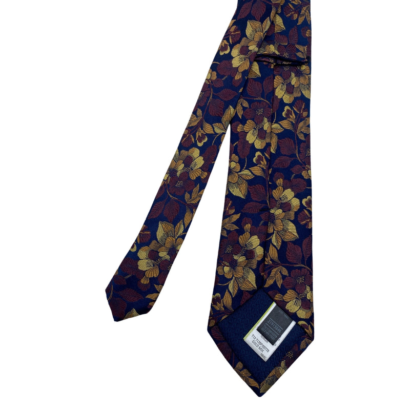 Men's Gold & Maroon Botanical Pattern Navy Floral Tie