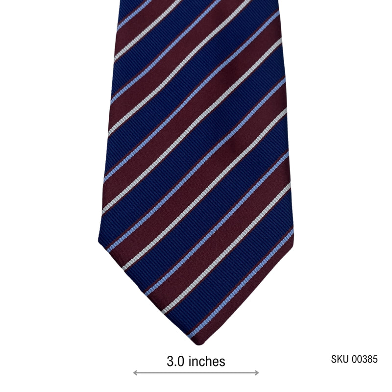 Men's Classic Diagonal Pattern Blue & Maroon Striped Tie