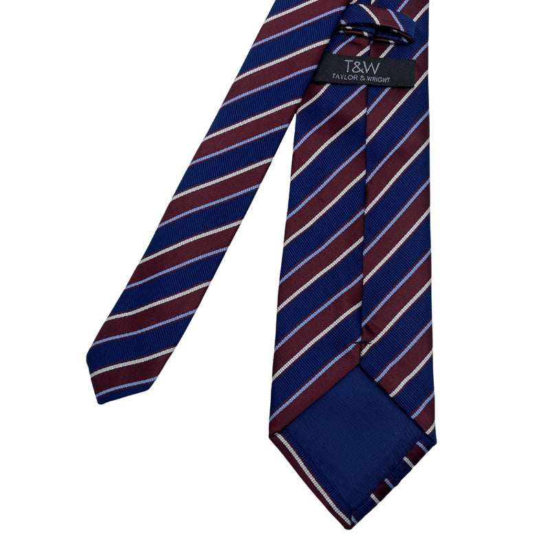 Men's Classic Diagonal Pattern Blue & Maroon Striped Tie