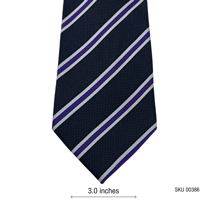 Men's Purple & Gray Diagonal Pattern Navy Striped Tie