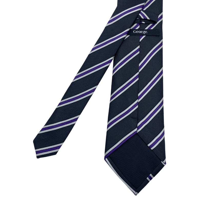 Men's Purple & Gray Diagonal Pattern Navy Striped Tie
