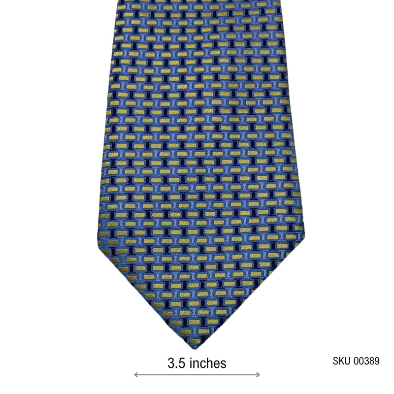 Men's Yellow Rectangle Pattern Blue Geometric Tie