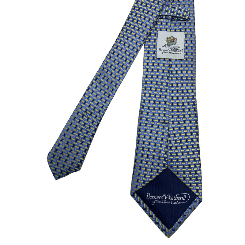 Men's Yellow Rectangle Pattern Blue Geometric Tie