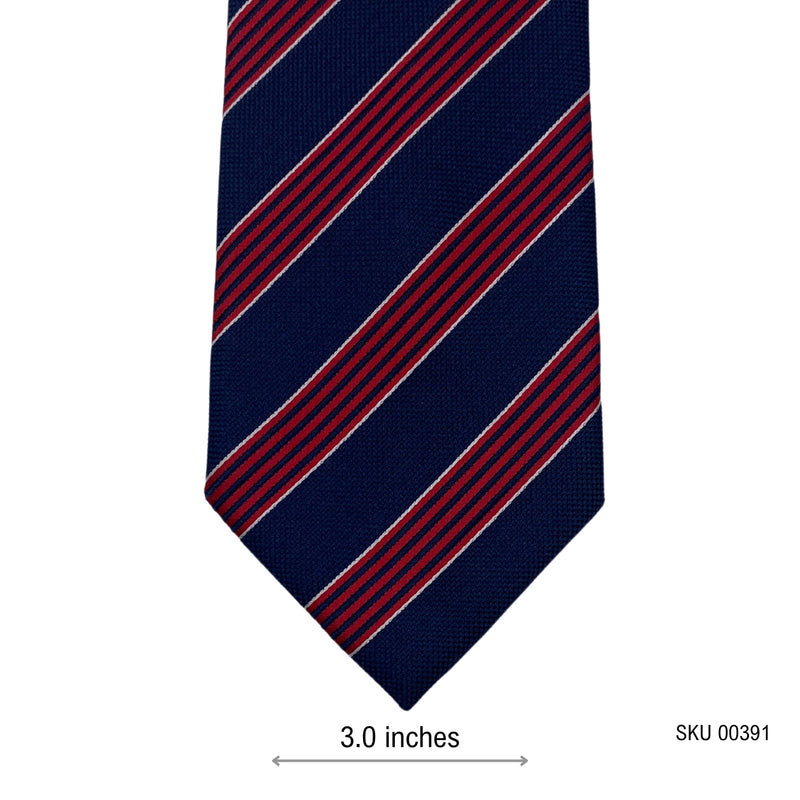 Men's Navy Red & White Diagonal Pattern Striped Tie