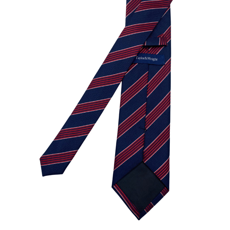 Men's Navy Red & White Diagonal Pattern Striped Tie
