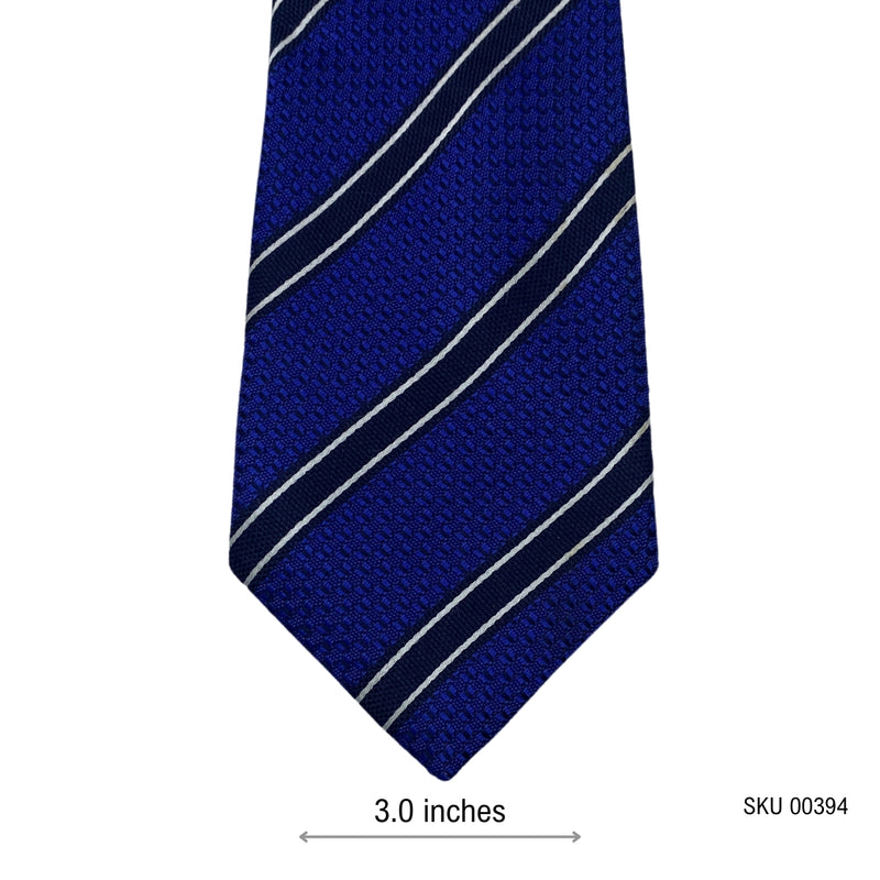Men's Blue Black & White Diagonal Pattern Striped Tie