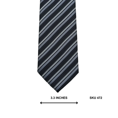 Armonia Black Silver & Green Fine-Line Stripe Microfiber Tie