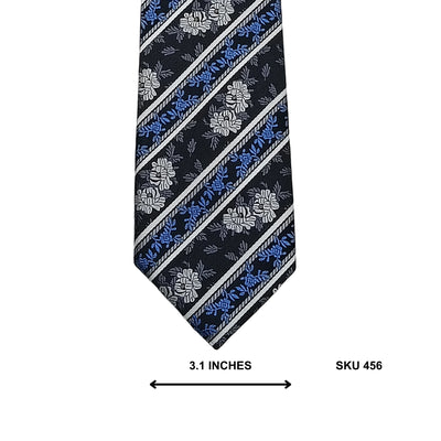 Charlton Gray Black Blue & Silver Floral Stripe Microfiber Tie