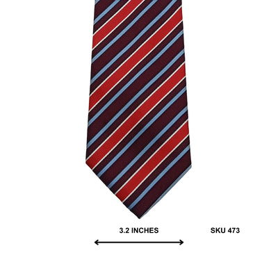 Charlton Gray Burgundy Red & Blue Banded Stripe Microfiber Tie