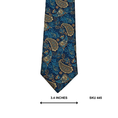 Hisdern Blue Illustrated Microfiber Necktie for Men