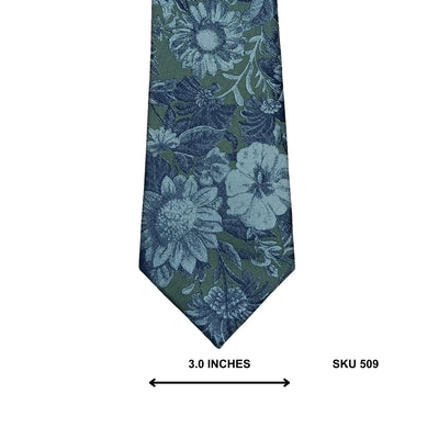 Sage Green & Blue Large Botanical Floral Tie by Next