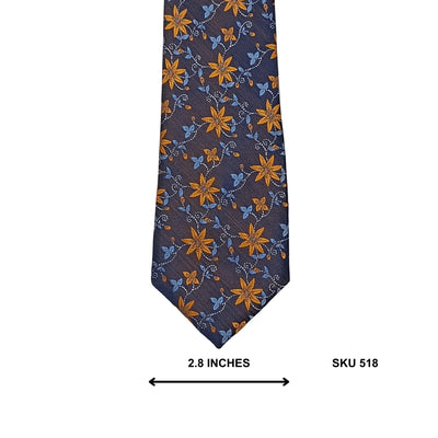 Navy Orange Floral Microfiber Tie by Remus Uomo