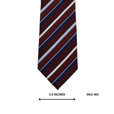 St. Bernard Burgundy Blue & Silver Stripe Silk Imported Ties Pakistan
