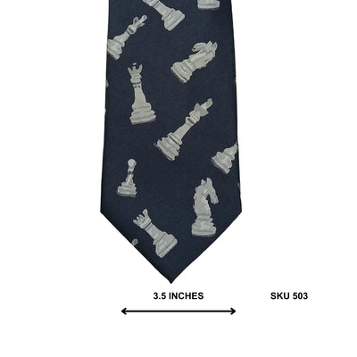 Navy & Silver Chess Piece Novelty Microfiber Tie by The Tie Studio