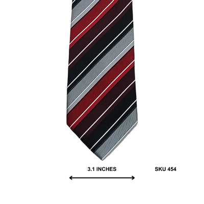 Black Red & Silver-Grey Banded Stripe Tie