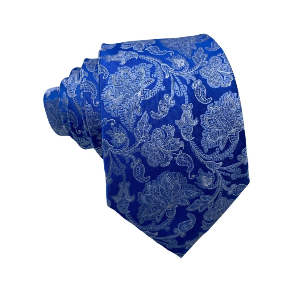 Bright Blue Floral Pattern Men's Tie by Greenwoods