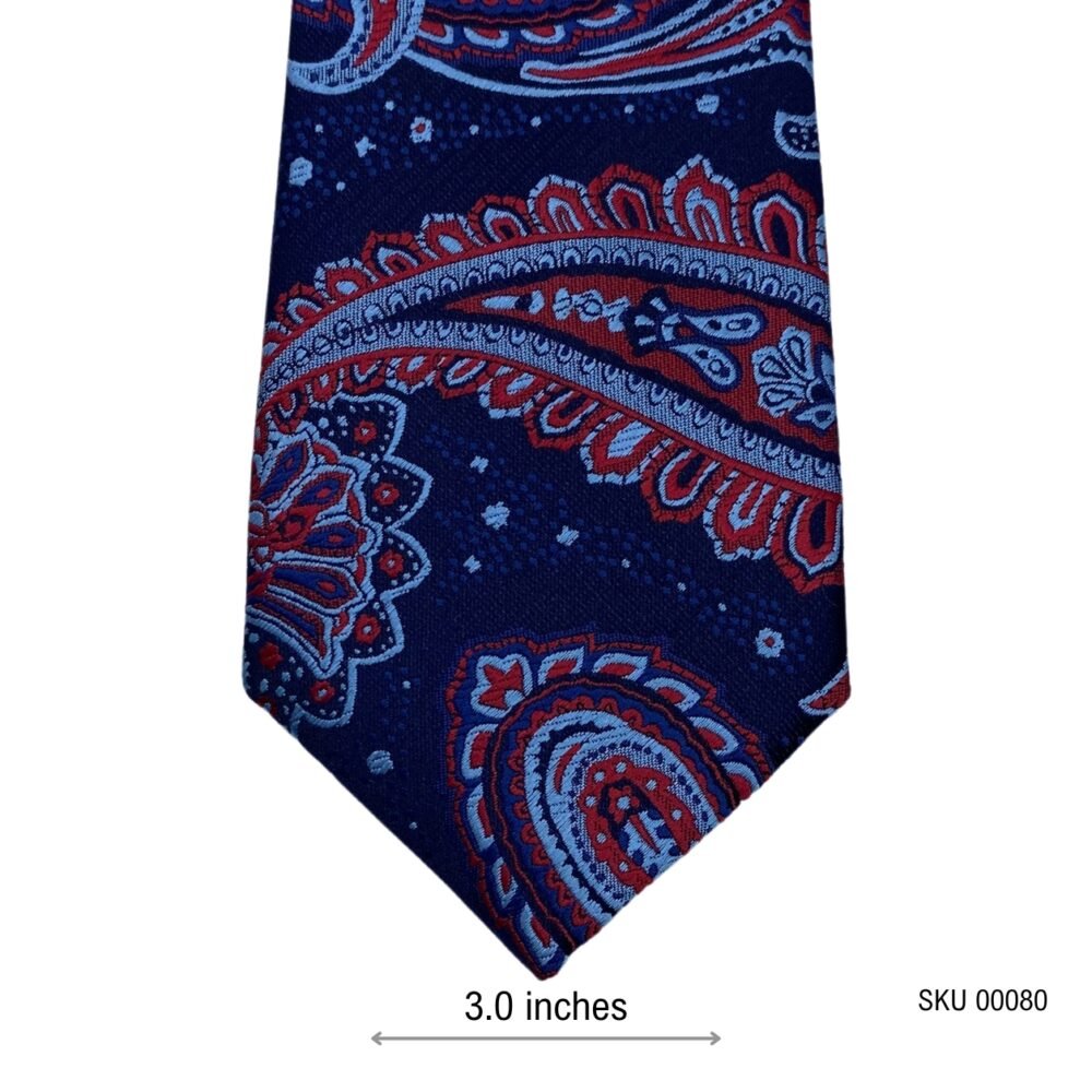 Midnight Blue Red Paisley Pattern Men's Tie by Montagu