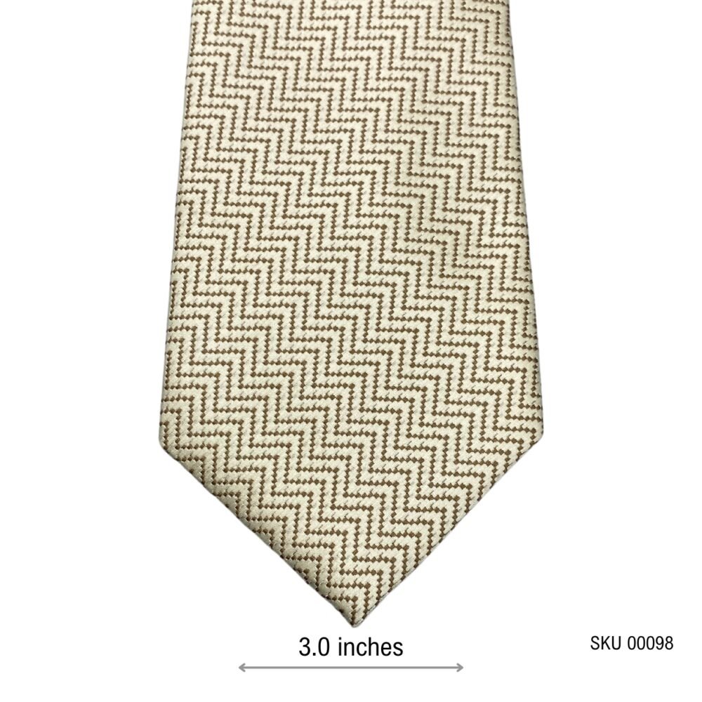 Cream Color Zig Zag Geometric Pattern Men's Tie by Racing Green