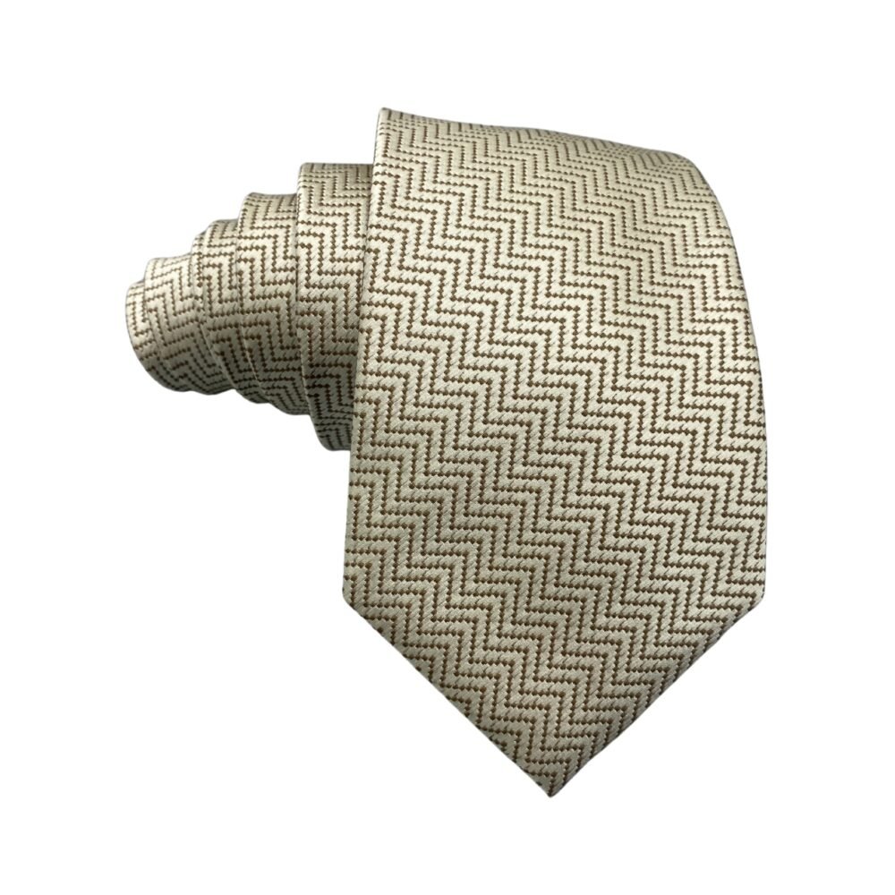 Cream Color Zig Zag Geometric Pattern Men's Tie by Racing Green