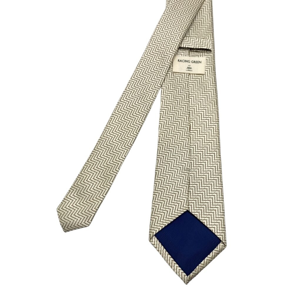 Cream Color Zig Zag Geometric Pattern Men's Tie by Racing Green