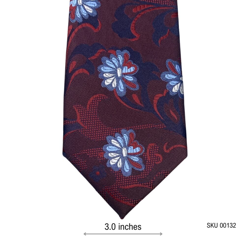 Bold Blue on Red Floral Pattern Men's Tie by Charlton Gray