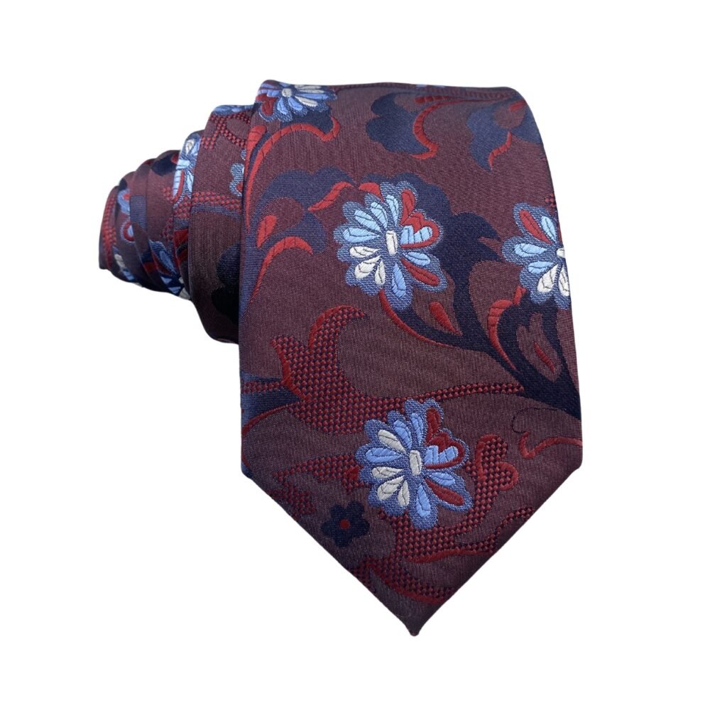 Bold Blue on Red Floral Pattern Men's Tie by Charlton Gray