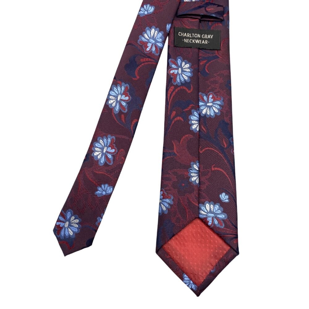 Bold Blue on Red Floral Pattern Men's Tie by Charlton Gray